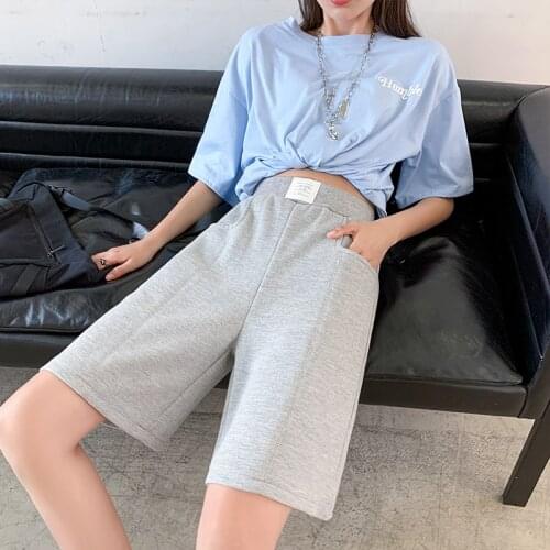 Summer Half Pants Womens Loose pantalons capris Gray Trouses High Waist Wide Leg Sportpants Korean Girls Plus Size shortpants