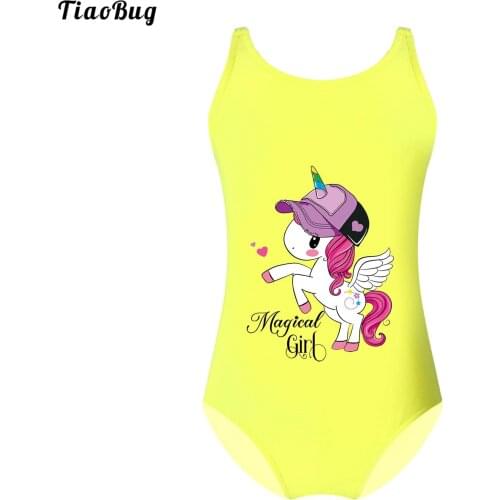 TiaoBug Summer Kids Girls Cartoon Print One-Piece Swimwear Adjustable Straps Jumpsuit Bodysuit Swimming Bathing Beach Suit