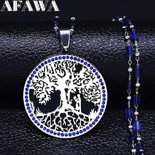 Love Gilr Tree Of Life Boy Blue Crystal Stainless Steel Charm Necklaces Silver Color Women/Men Jewelry bijoux femme N77S01