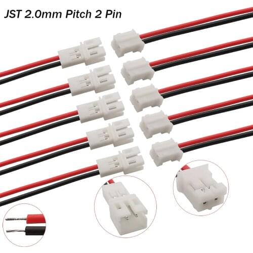 JST PH 2.0 2.0mm Pitch 2 Pin 20CM Male Female Cable Connector Micro JST PH 2P Plug Jack Socket Terminals Wire Cables Connectors