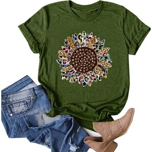 Casual Sunflower Letter Printing Woman Tshirts Short Sleeves O Neck Vogue Vintage Loose Harajuku Graphic Tees Women Топ Женский
