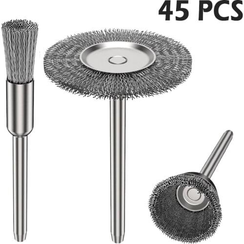 45 Pcs 1.57inch Steel Wire Wheel Brushes Set Kit for Mini Drill Rotary Tools Polishing Brush Accessories Tools