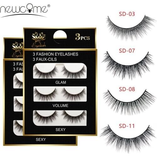 NEWCOME 3 Pairs/Set 3D False Eyelashes Full Strip Eyelashes Fake Eye lashes Thick Cross Eyelash Extension Makeup Tools