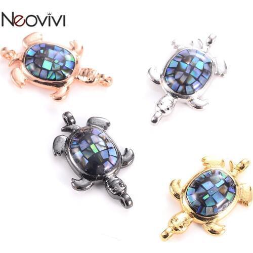 Neovivi Tortoise Charms for Jewelry Making Pave Natural Stone Copper Cuckold Charm Animal Beads Cute Connector DIY Accessories