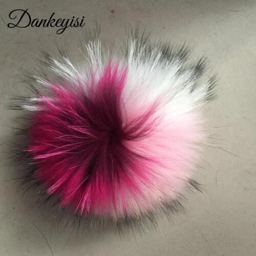 DANKEYISI 5pcs/lot Three Color Fur Pom Pom Real Raccoon Fur Pompoms Fur Balls Beanies Keychain Scarves Shoes Bag Removable Snap
