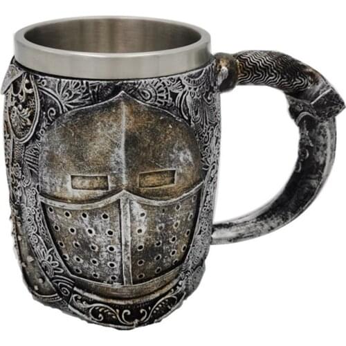 Featured Retro Creative Stainless Steel Beer Mug Skull Knight Halloween Coffee Cup Creative Viking Tea Cup Bar Decoration