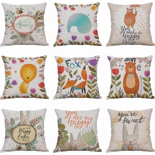 Happy Easter Toon Jungle Animals Pillow Case Throw Pillowcase Cotton Linen Printed Pillow Covers for Office Home Textile