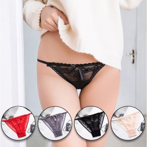 Sexy Low-waist Briefs Underwear Seamless Breathable Panties Transparent Lace Solid Color Underpants For Women Girl Birthday Gift