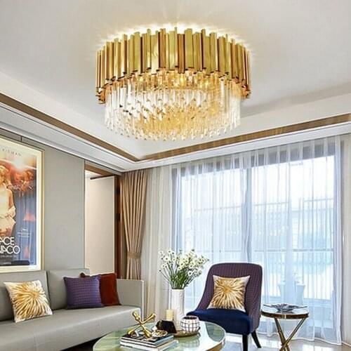 Nordic Decoration Round Led Crystal Ceiling Lights Baking Finish Gold Dual Purpose Ceiling lamp Living Room kitchen Rectangular