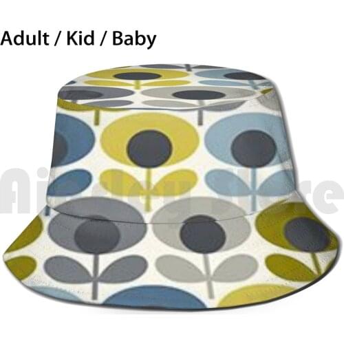 Orla Kiely Design Sun Hat Foldable UV Protection Marimeko Ivory Hygge Danish Blue Background 1970 1960s 1960 Texture
