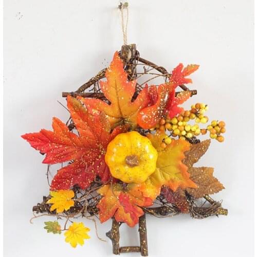 1PCS Halloween decoration sprinkle golden pumpkin pendant autumn color sugar cane circle simulation fruit wreath harvest day gif