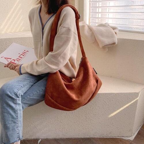 Corduroy College Style Women Corduroy Cross Body Bags Casual Large Capacity Shoulder Bag Schoolbag For Travel Shopping