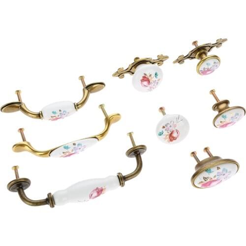 1Pc Vintage Furniture Cabinet Knobs & Handles Retro Flower Ceramic Door Knob Closet Wardrobe Cupboard Drawer Kitchen Pull Handle