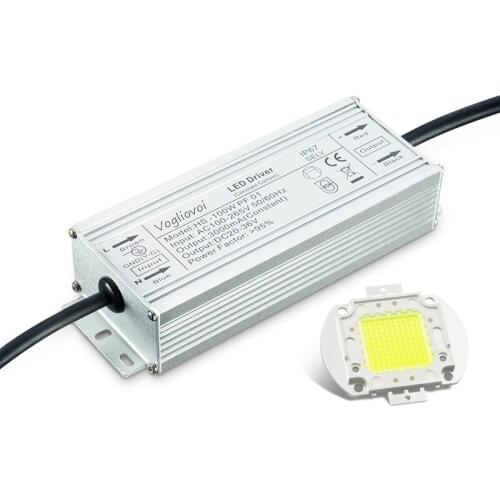 Vogliovoi Full Power Set Transformer 100W AC85-265V Waterproof Aluminum + 30MIL 3500K 6500K LED Chip For Bulb Floodlight