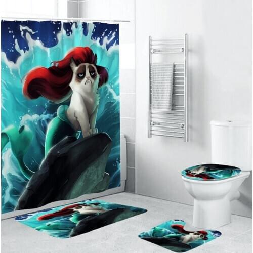 Animals Bath Curtains Bathroom Decor Set Dogs Non Slip Rug Mats Set Waterproof Polyester Shower Curtain with Hooks