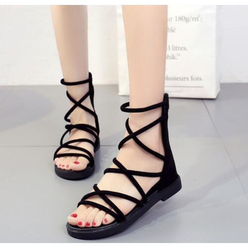 Harajuku Style Fashion Women Flat Sandals Zipper Roman Ladies Sandals Shallow Basic Women Casual Sandals