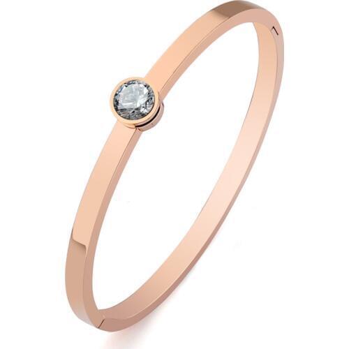 Luxury Bangle Bracelet Stainless Steel Women Fashion Jewelry Cubic Zircon Cuff Bangles&Bracelets Rose Gold For Lady