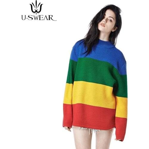 U-SWEAR Women Contrast Hooded Chunky Sweater Long Sleeve Patchwork Pullovers Casual 2020 Autumn Female Fashion Tops New Hot