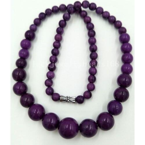 Free shipping Women Fashion Jewelry 6~14mm Beautiful Purple Jaspe Round Beads Necklace 17.5" FG8061