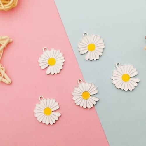 10pcs Double Side Daisy Flower Enamel Charms White K Base Metal Sunflower Pendant Finding Earring DIY Fashion Jewelry Accessory