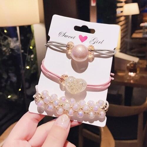 3Pcs/Set Woman Elegant Pearl Hair Ties Beads Girls Scrunchies Rubber Bands Ponytail Holders Hair Accessories Elastic Hair Band