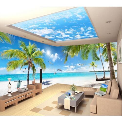 Free Shipping Custom 3d Wallpaper HD 10 Meter Coconut Tree Landscape Huge Living Room TV Background Wall Beach Vacation Mural