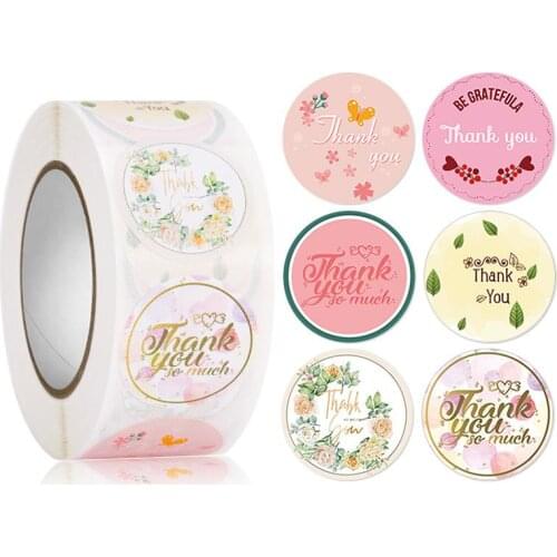 500pcs Floral Thank You Stickers Roll for Greeting Cards Flower Bouquets Self-Adhesive Labels for Gift Wraps Tags Mailers Bag