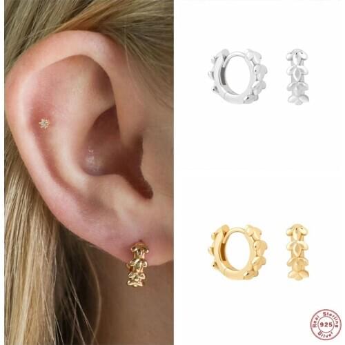Aide 925 Sterling Silver Gold Cute Three Leaf Branch Surround Hoop Earrings For Women Mini Small Loop Circle Earrings Jewelry