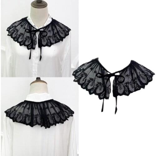 Hollow Out Mesh Decorative Fake Collar Shawl Sweet Leaves Embroidered Necklace Half Shirt Pleated Tulle Mini Poncho