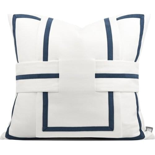 Blue White Plaid Cushion Cover Home Decor Bedroom Sofa Pillowcase Luxury Simple Cotton Square Throw Pillow Cover 45x45cm