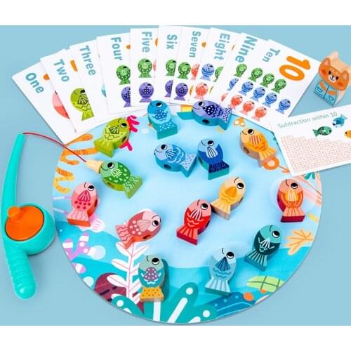 Children Fun Fishing Toy Set Magnetic Kids Wooden Jigsaw Puzzle Board Play Baby Educational Toys Fish Games For Boys And Girls