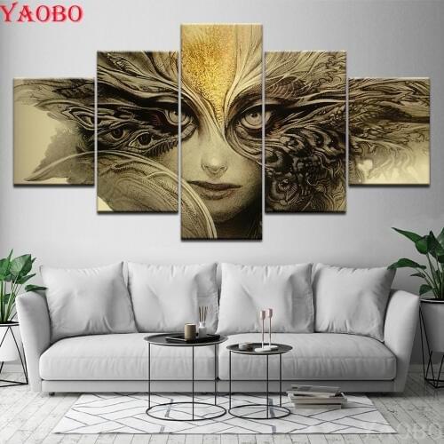 DIY Diamond Painting Cross Stitch Mask Woman Mosaic Full Diamond Embroidery beads 5D Square Round Drill Home Decor 5pcs/set