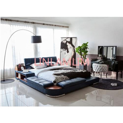 Europe and America Genuine leather bed frame Modern Soft Beds Home Bedroom Furniture cama muebles de dormitorio / camas quarto