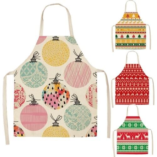 Christmas Print Aprons Christmas Deer Aprons Kitchen Aprons Cotton Linen Home Cooking Bakery Coffee Shop Cleaning Accessories