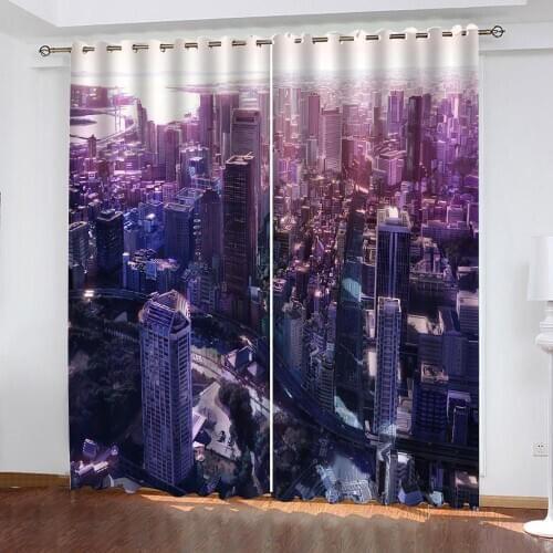 City night scene Curtain Luxury 3D Window Curtain For Living Room blue building curtains modern living room curtains