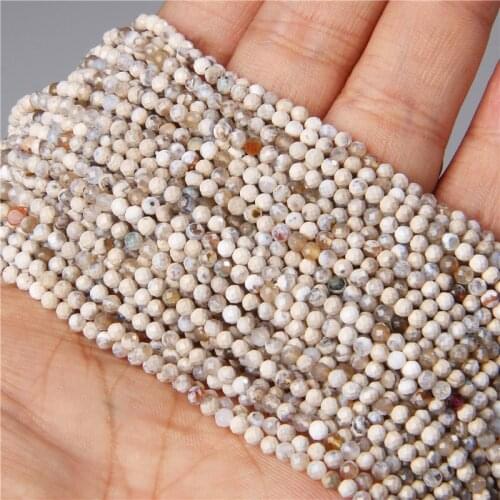 Natural White Faceted Fire Agates Round Loose Stone Beads For Women Men 3mm Tiny Bracelet Necklace Jewelry Making Accessories