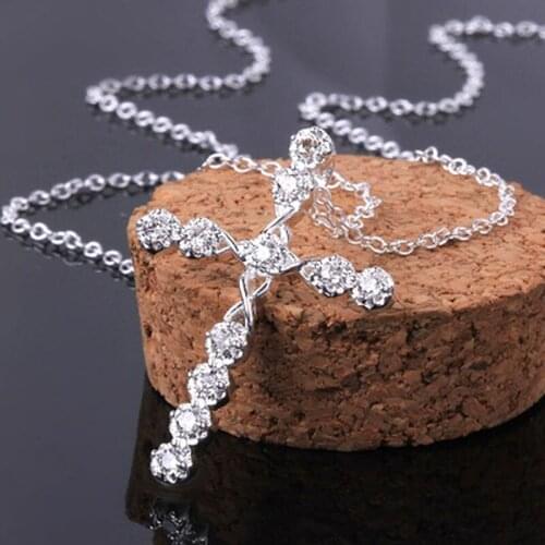 Karopel Fashion Silver Color Micro-Inlaid Zircon Cross Necklace Pendants for Women Hip Hop Necklace Jewelry Gift