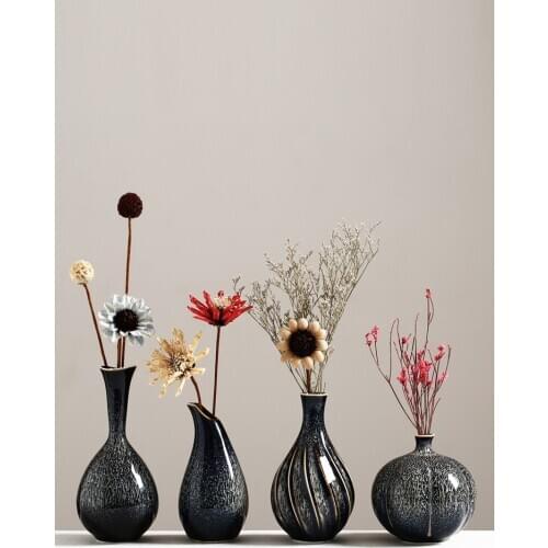 Chinese Ceramics Small Vase Black Fantasy Starry Pattern Texture Vases Desktop Dried Flowers Flower Arrangement Bottle Home Deco