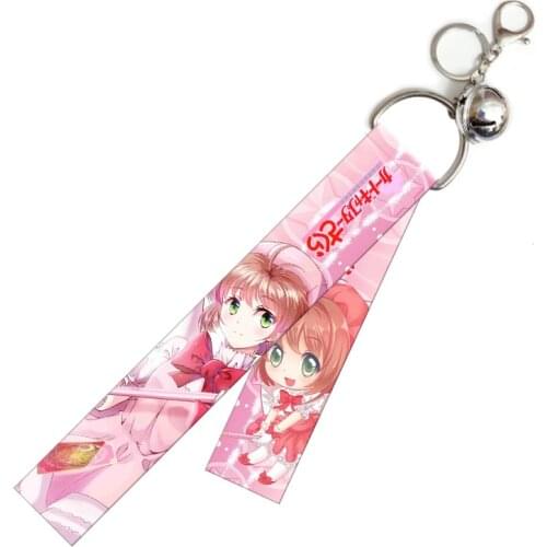 Classic Anime Cardcaptor Sakura Cosplay Streamer Keychain Kinomoto Sakura Soft Ribbon Bell Key Chain Bag Pendant Key Ring Holder