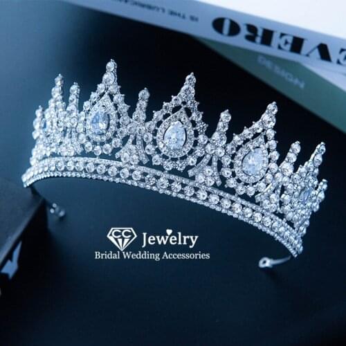 CC Wedding Crown Women Hair Accessories Bridal Engagement Jewelry Water Drop Shape Princess Tiaras and Crowns Headpiece CZ HS38