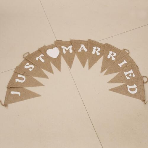 Linen Hanging Jute Rope "JUST MARRIED" Burlap Banners Wedding Party Favors Flax Birthday MR MRS Flag Pennant Photo Props Decor