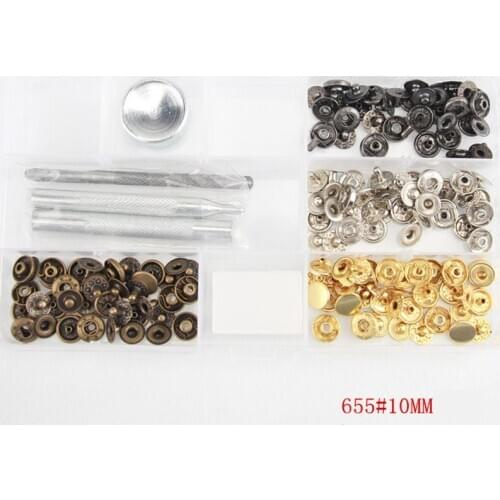 655# 10mm Metal snap buttons with installation tools set down jacket card bag wallet metal button dark snap button for clothing