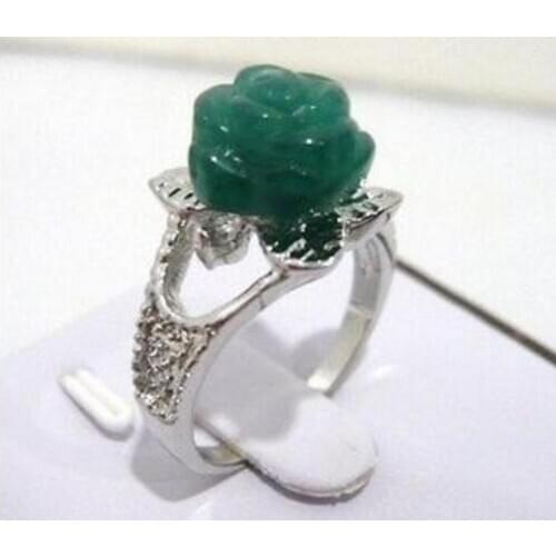 Fashion jewelry Charming 10mm green jade flower ring (# 6,7,8,9)