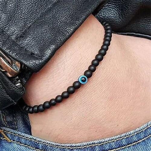 Fashion Evil Eyes Bracelet Black Natural Stone Beads Obsidian Men Braslet for Women Men Yoga Hand Jewelry Accessories Gift