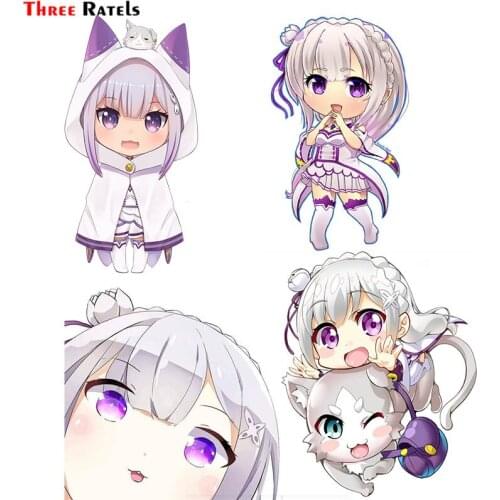 Three Ratels F391 Chibi Emilia Re Zero For DIY Luggage Skateboard Laptop Decals Guitar Decals Waterproof Cute Toy Stickers