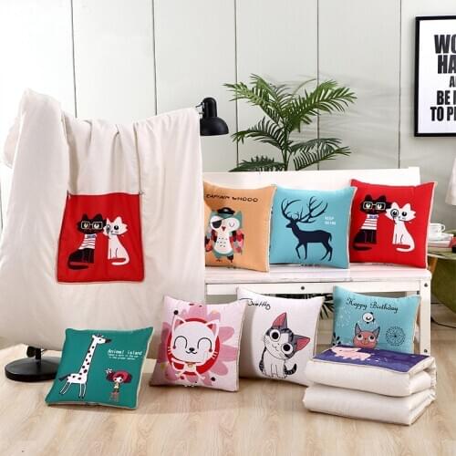 Customizable Pillow Blanket 2 in 1 Cotton Warm Foldable Patchwork Quilt Blanket Printed Home Office Car Throw Pillow Cushion