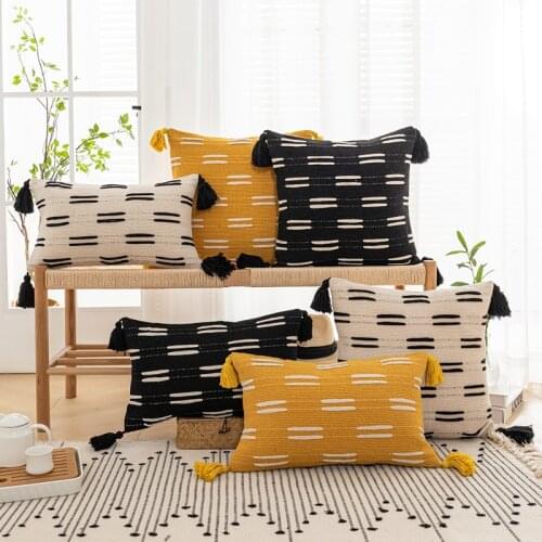 Black Ivory Tassels cushion Cover 45x45cm/30x50cm Mustard pillow cover decorative Pillow Case Home decoration Sofa Bed