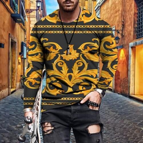 2020 autumn new mens fashion simple long-sleeved O-neck printed T-shirt bottoming shirt retro American casual