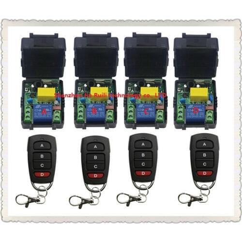 New AC220V 1CH Radio Controller RF Wireless Relay Remote Control Switch (4) Transmitter + (4) Receiver --JRL220V-11
