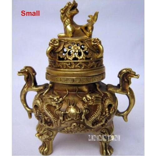 New Arrival Art Collection Chinese Brass Two Dragons Incense Burner /Metal Decoration Crafts Censer incense burner (Small)